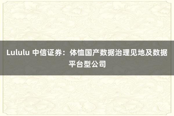 Lululu 中信证券：体恤国产数据治理见地及数据平台型公司