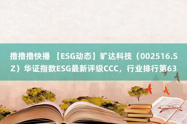 撸撸撸快播 【ESG动态】旷达科技（002516.SZ）华证指数ESG最新评级CCC，行业排行第63