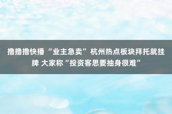 撸撸撸快播 “业主急卖” 杭州热点板块拜托就挂牌 大家称“投资客思要抽身很难”