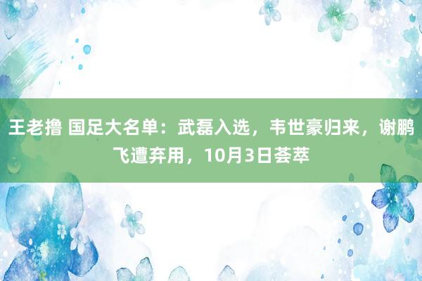 王老撸 国足大名单：武磊入选，韦世豪归来，谢鹏飞遭弃用，10月3日荟萃