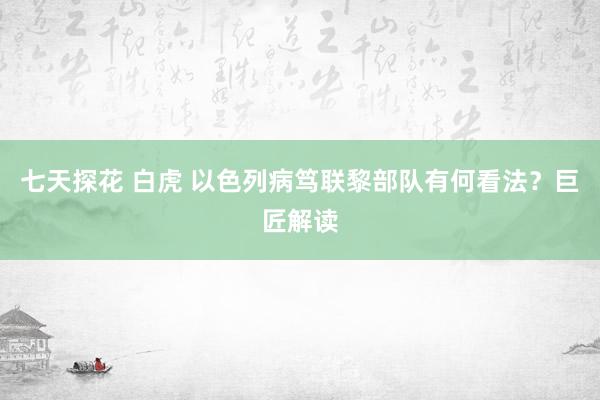 七天探花 白虎 以色列病笃联黎部队有何看法？巨匠解读