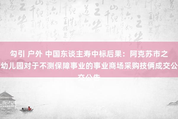 勾引 户外 中国东谈主寿中标后果：阿克苏市之江幼儿园对于不测保障事业的事业商场采购技俩成交公告