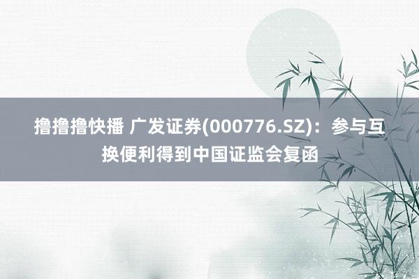 撸撸撸快播 广发证券(000776.SZ)：参与互换便利得到中国证监会复函