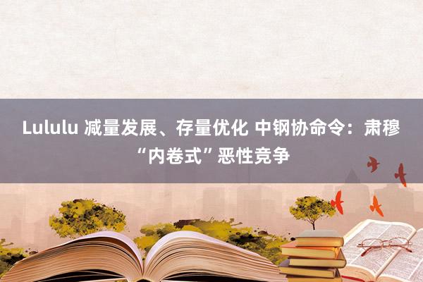 Lululu 减量发展、存量优化 中钢协命令：肃穆“内卷式”恶性竞争