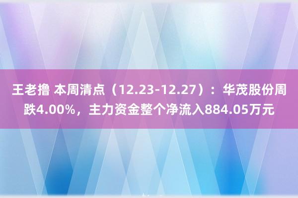 王老撸 本周清点（12.23-12.27）：华茂股份周跌4.00%，主力资金整个净流入884.05万元