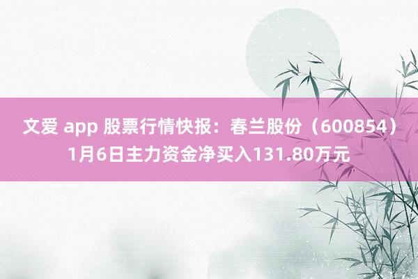 文爱 app 股票行情快报：春兰股份（600854）1月6日主力资金净买入131.80万元